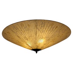 Large Vintage Flush Mount with Brass & Floral Decorations, Finland 1950s
