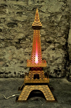 Large Vintage Folk Art Eiffel Tower Accent Light or Lamp