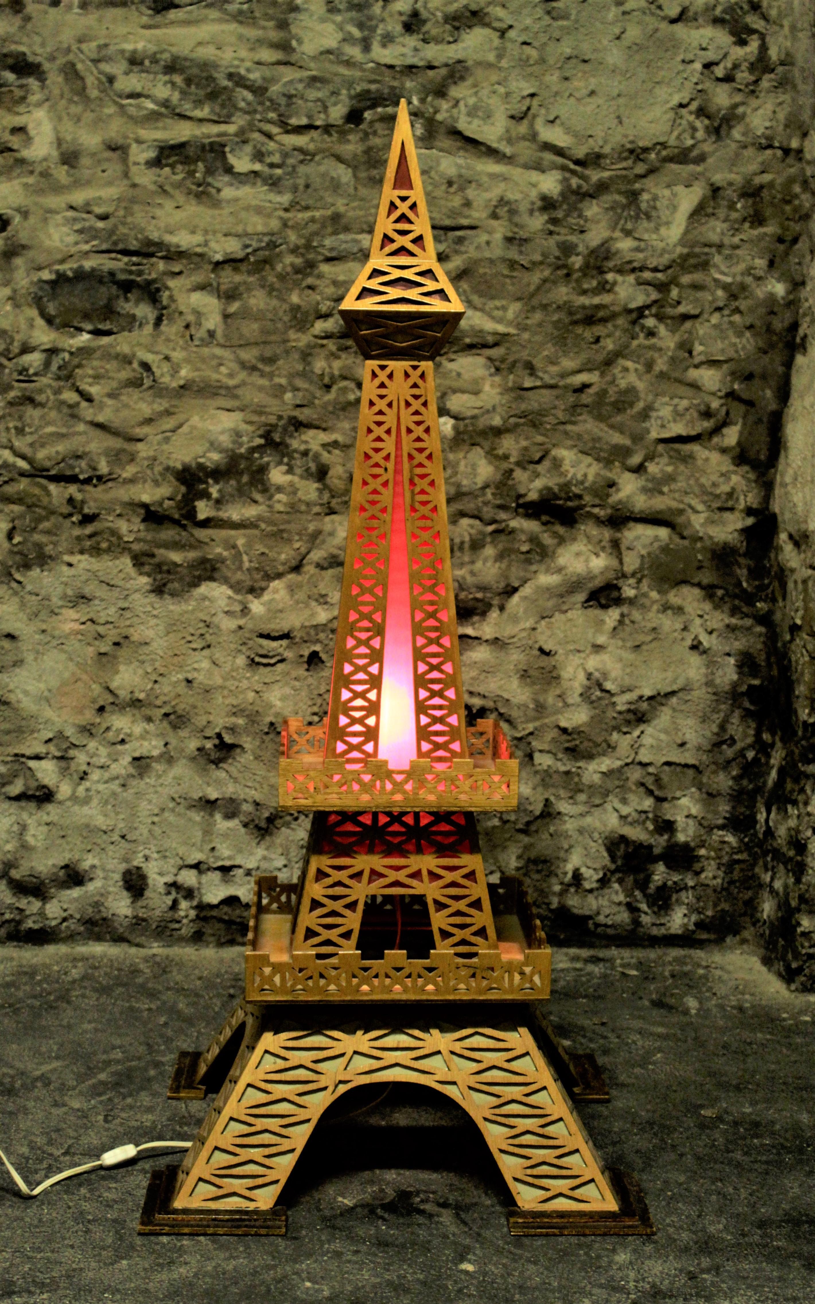 American Large Vintage Folk Art Eiffel Tower Accent Light or Lamp For Sale