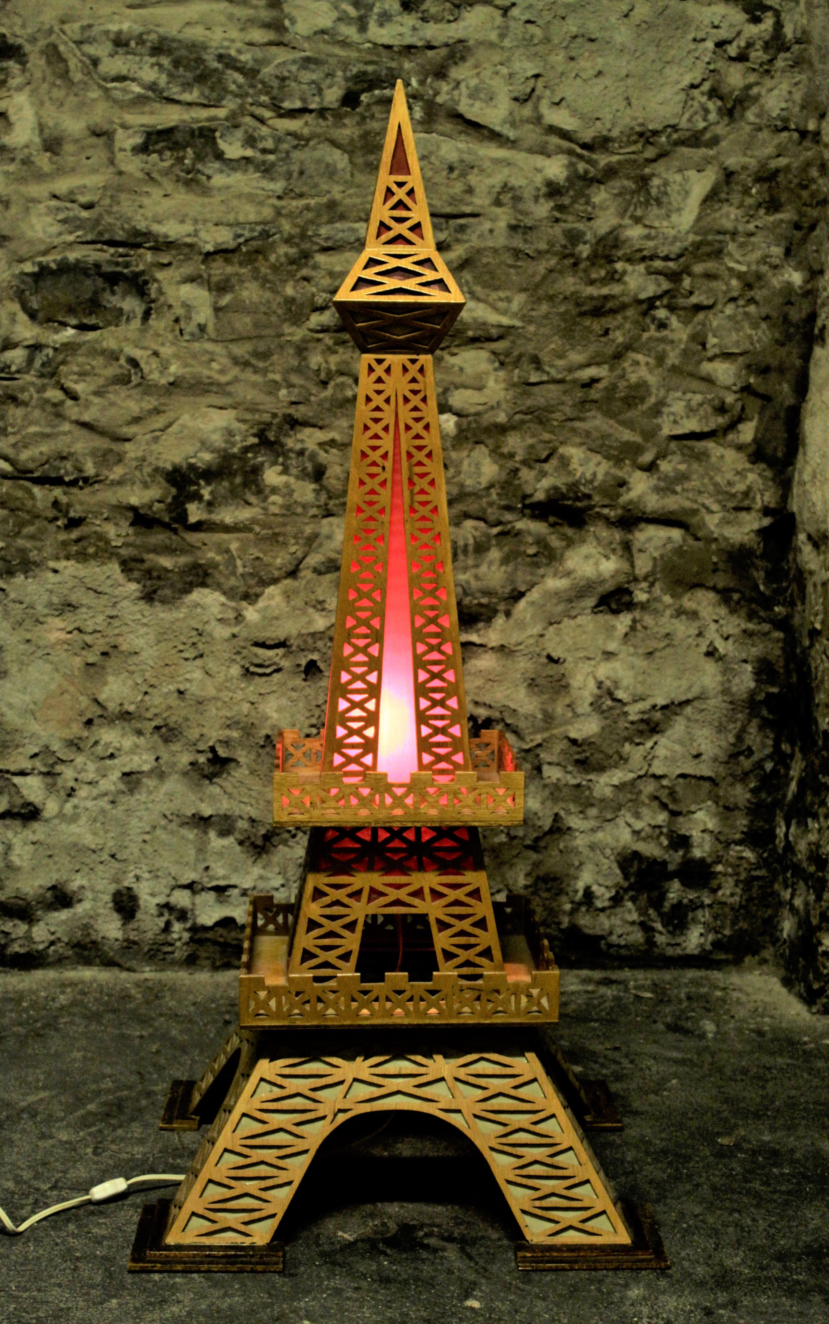 Hand-Crafted Large Vintage Folk Art Eiffel Tower Accent Light or Lamp For Sale