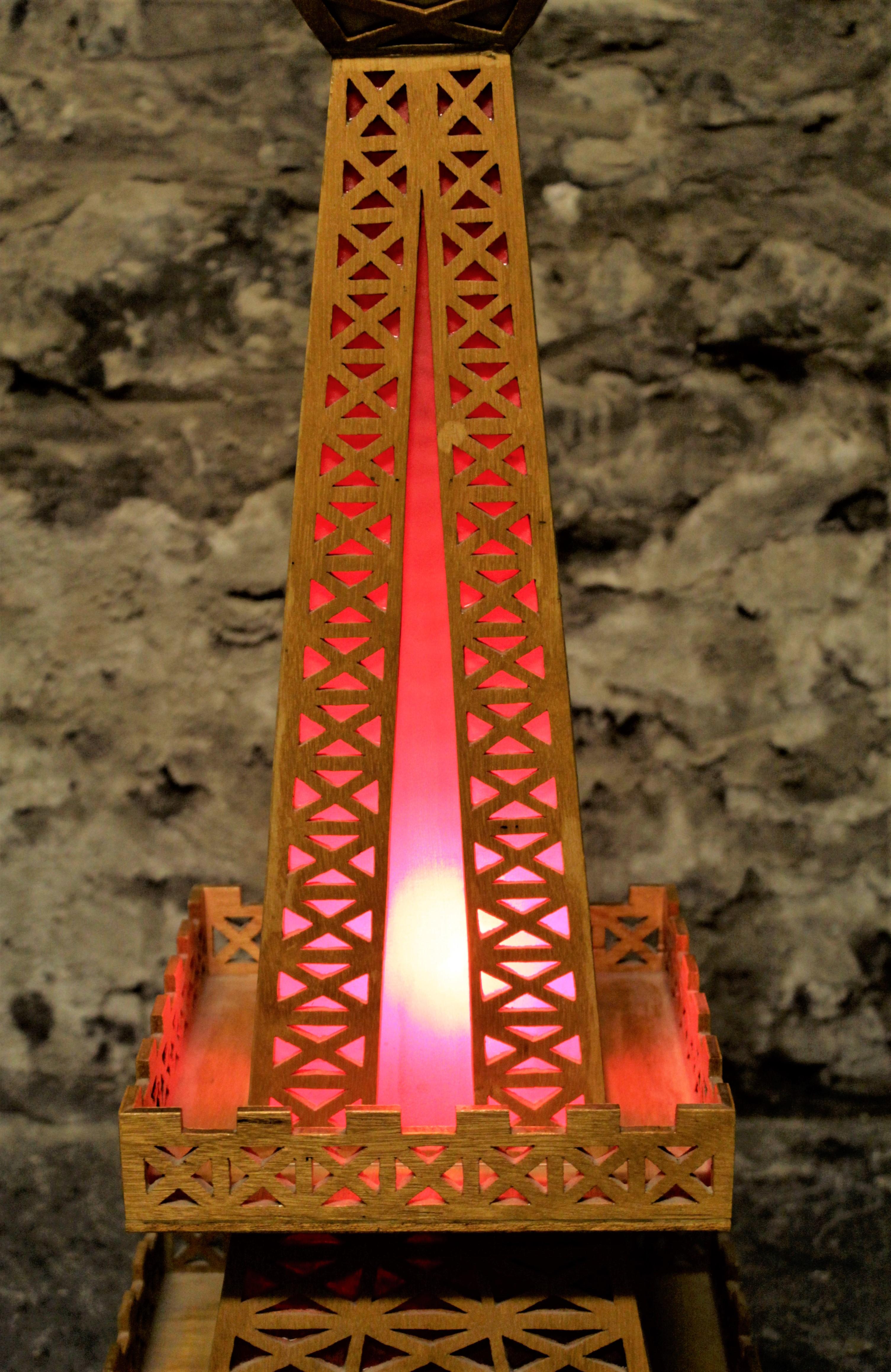 Softwood Large Vintage Folk Art Eiffel Tower Accent Light or Lamp For Sale