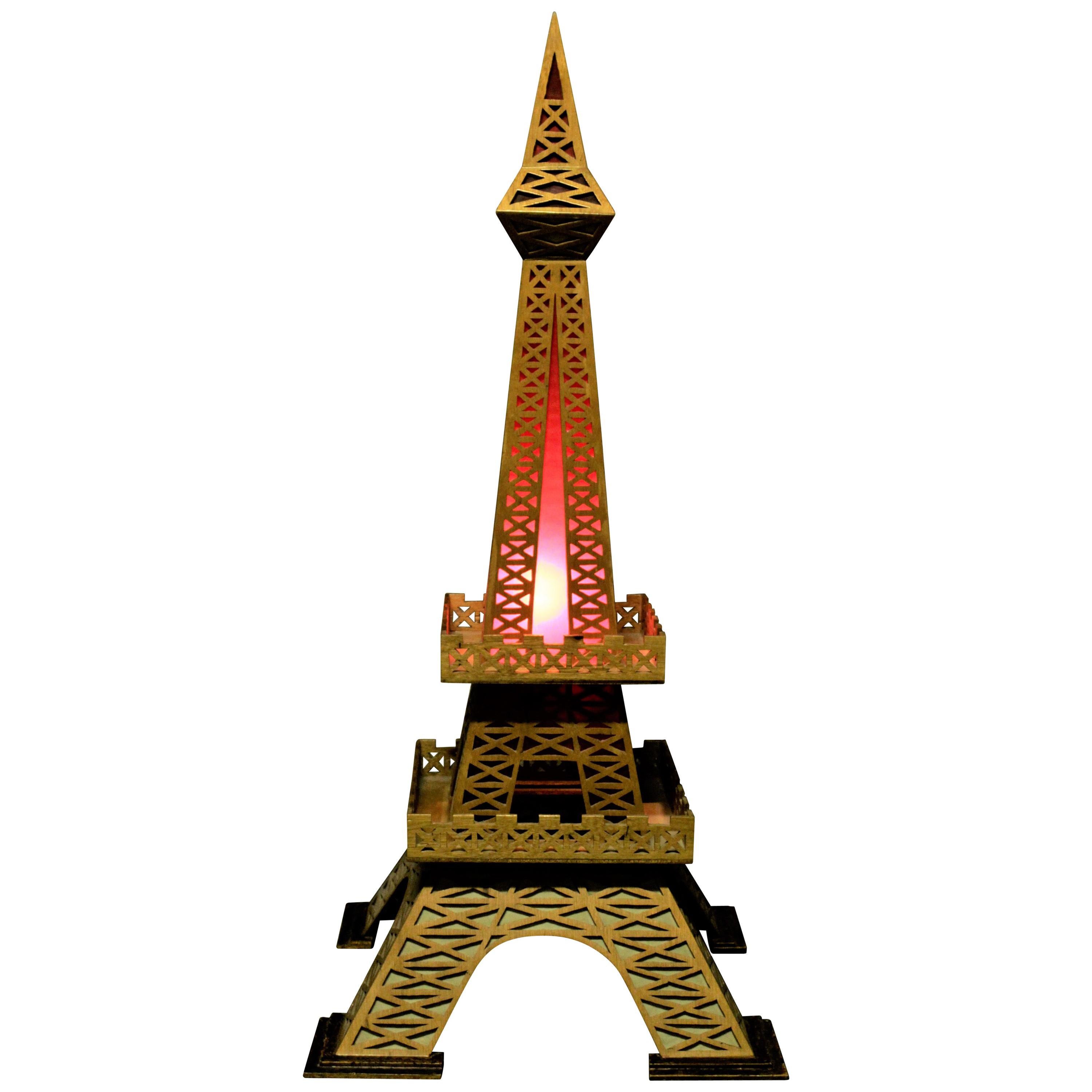Large Vintage Folk Art Eiffel Tower Accent Light or Lamp
