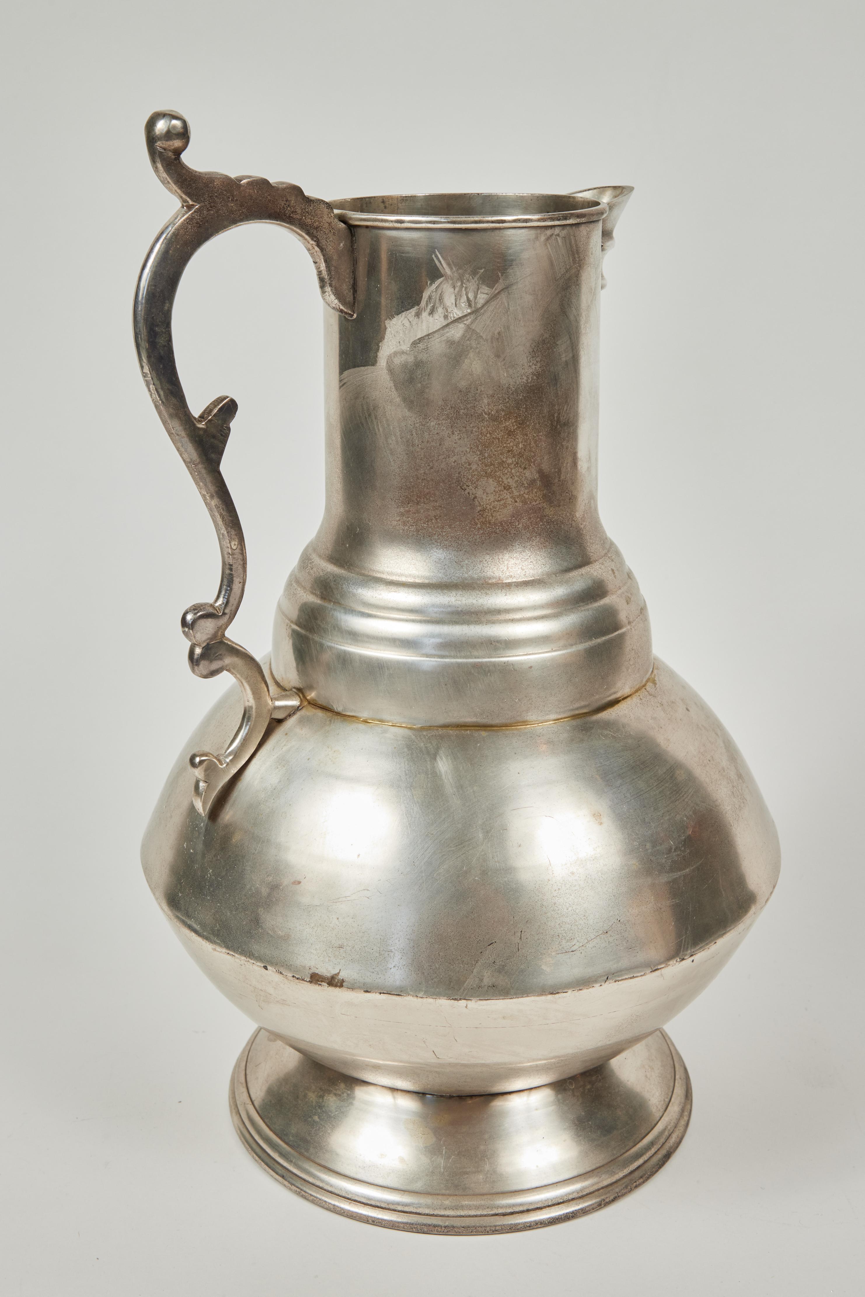 20th Century Large Vintage Footed Pewter Pitcher