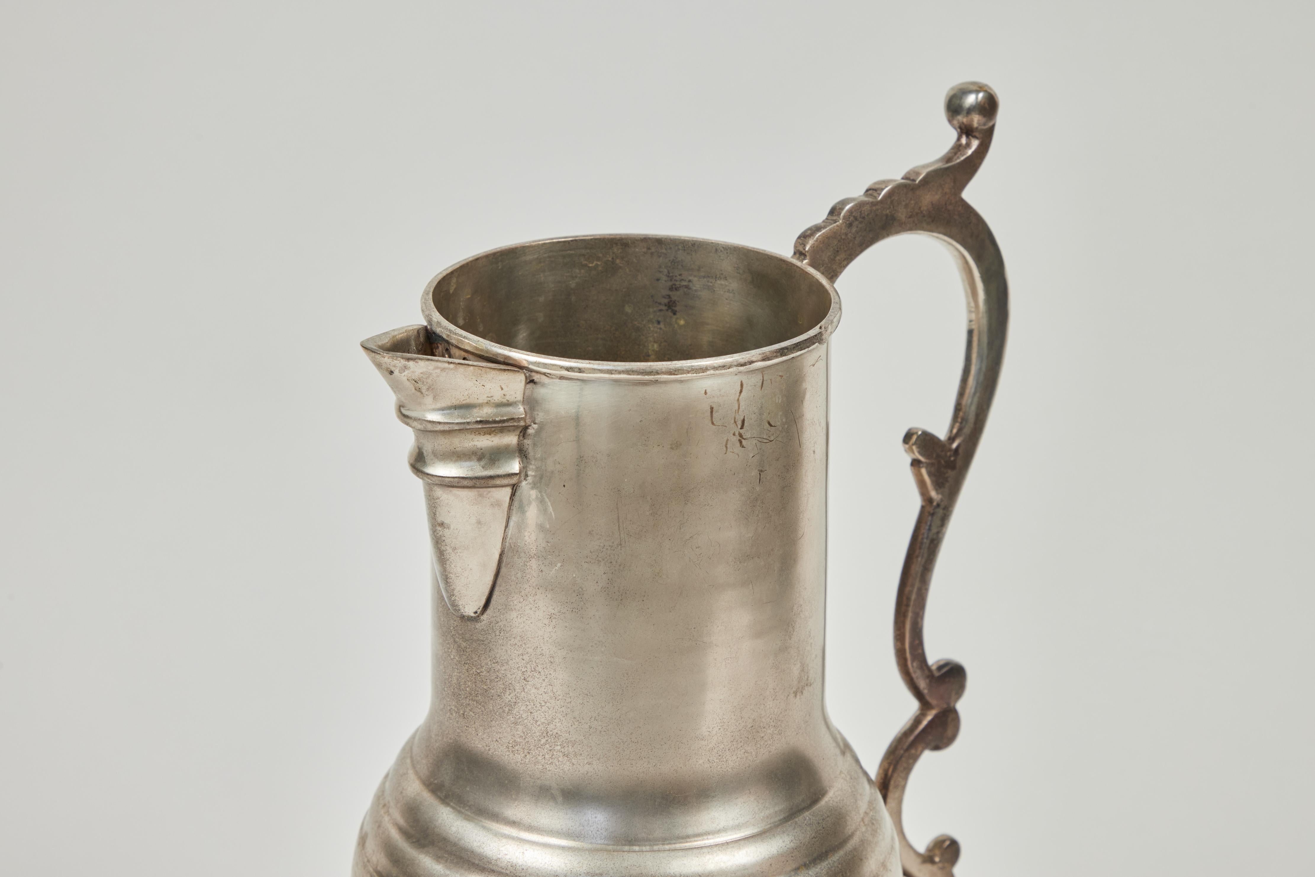 Large Vintage Footed Pewter Pitcher 1