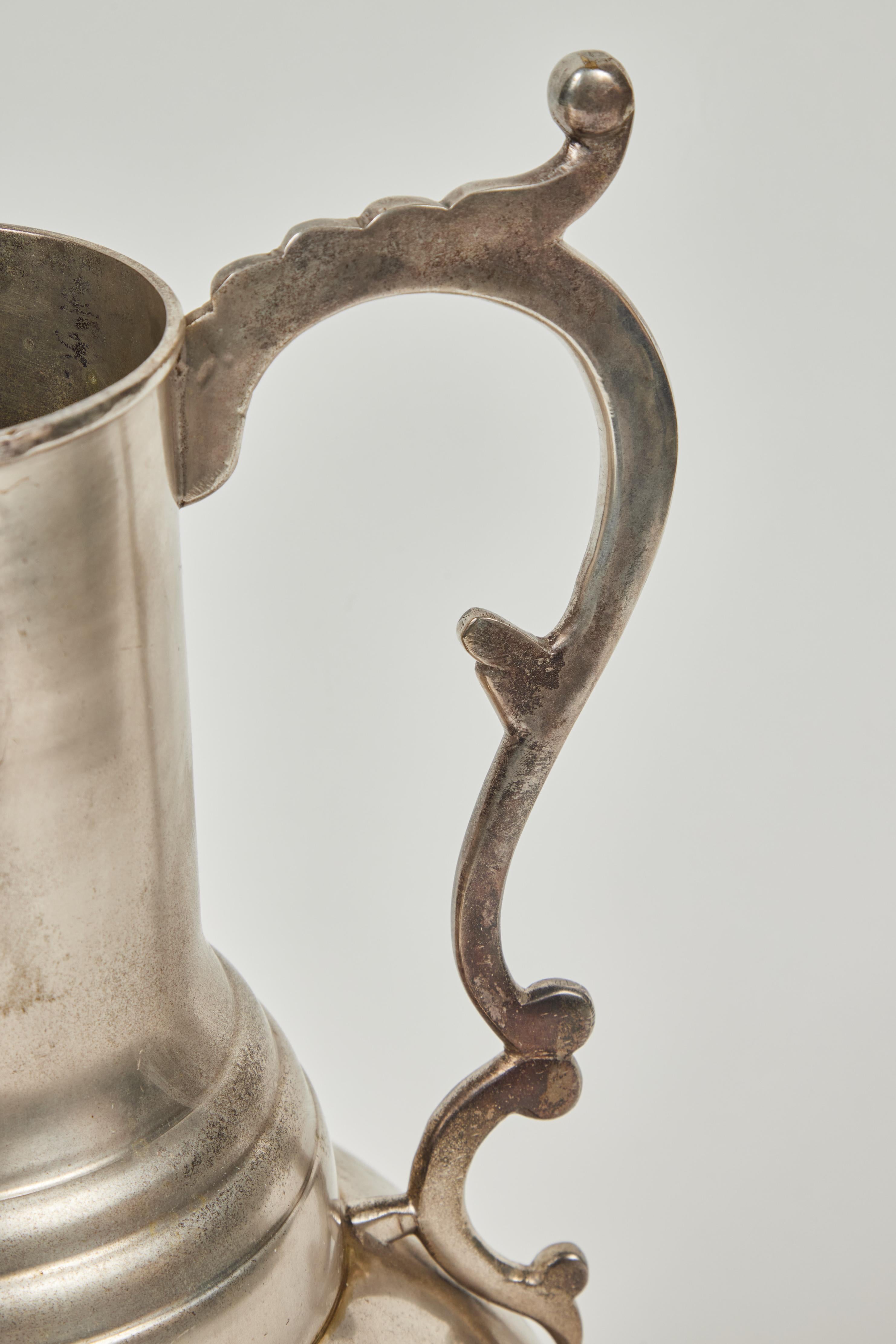 Large Vintage Footed Pewter Pitcher 2