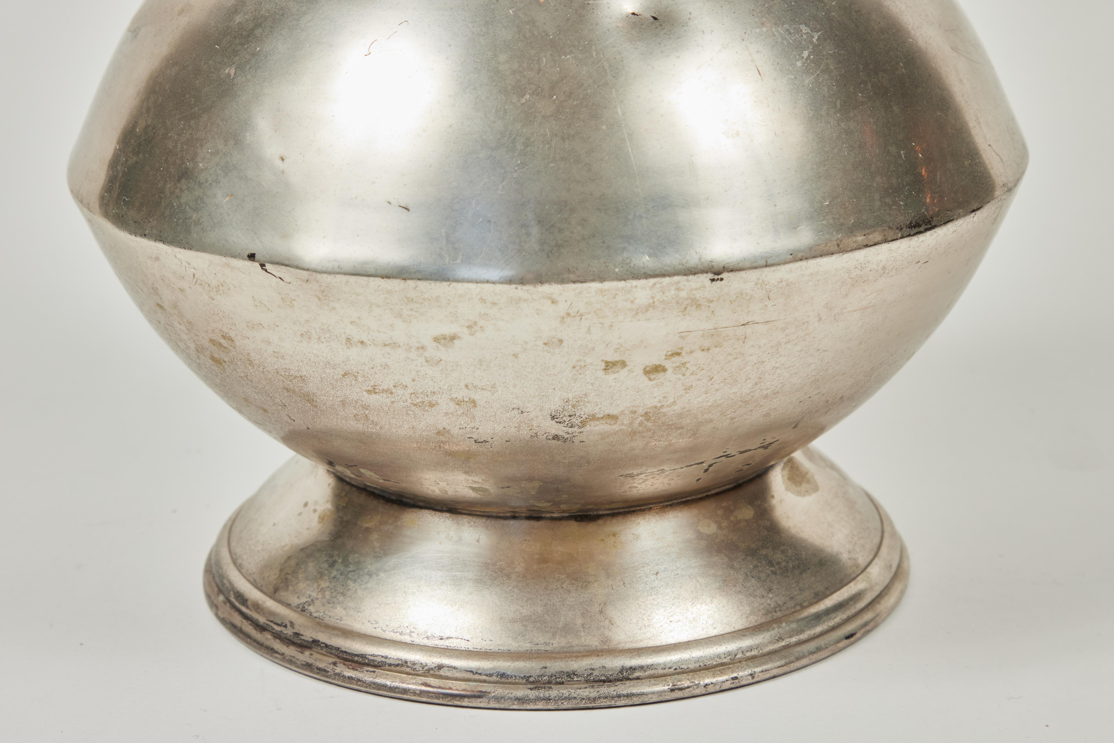 Large Vintage Footed Pewter Pitcher 4