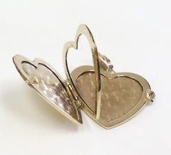 Large Vintage Four Photo Heart Shaped Locket, 14 Karat Yellow Gold