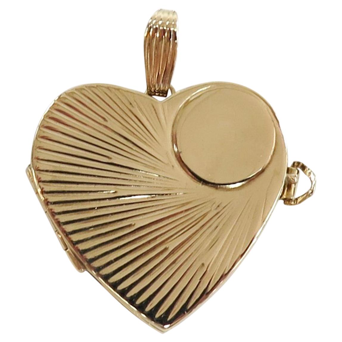 Large Vintage Four Photo Heart Shaped Locket, 14 Karat Yellow Gold