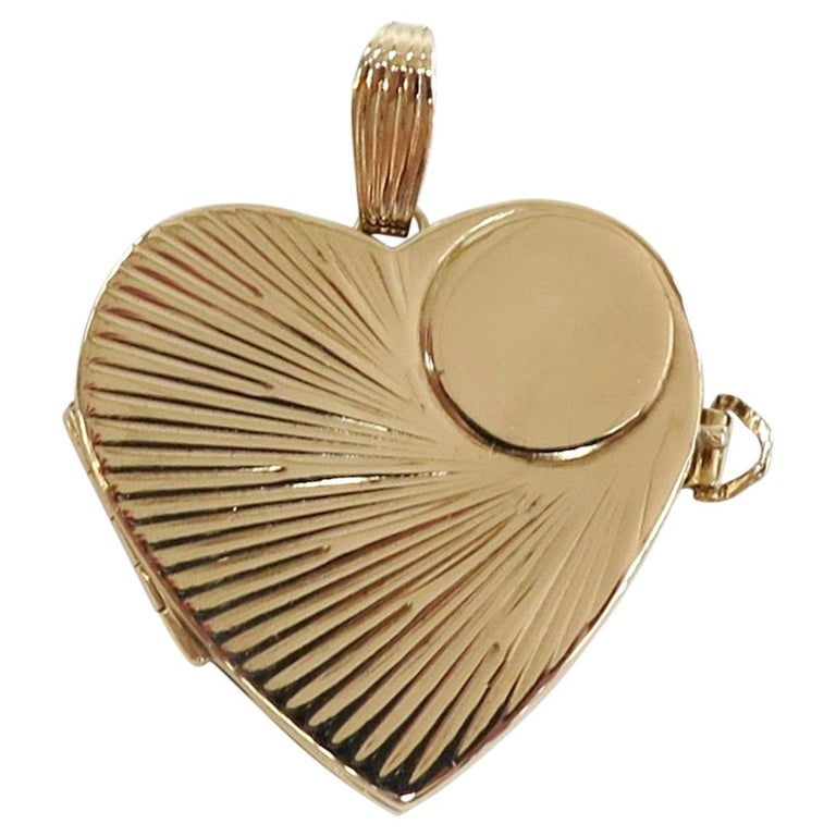 Large Vintage Four Photo Heart Shaped Locket, 14 Karat Yellow Gold at