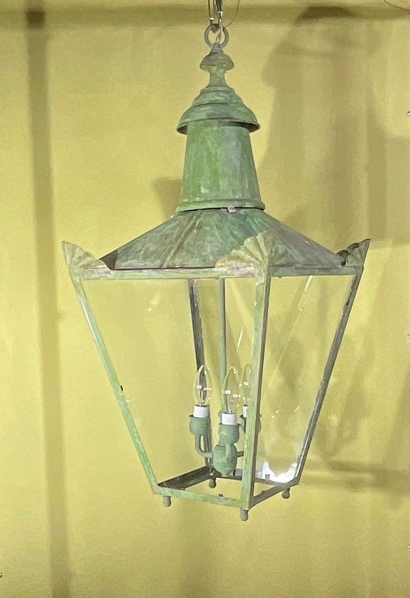 American Large Vintage  Four-Sides Hanging Brass Lantern