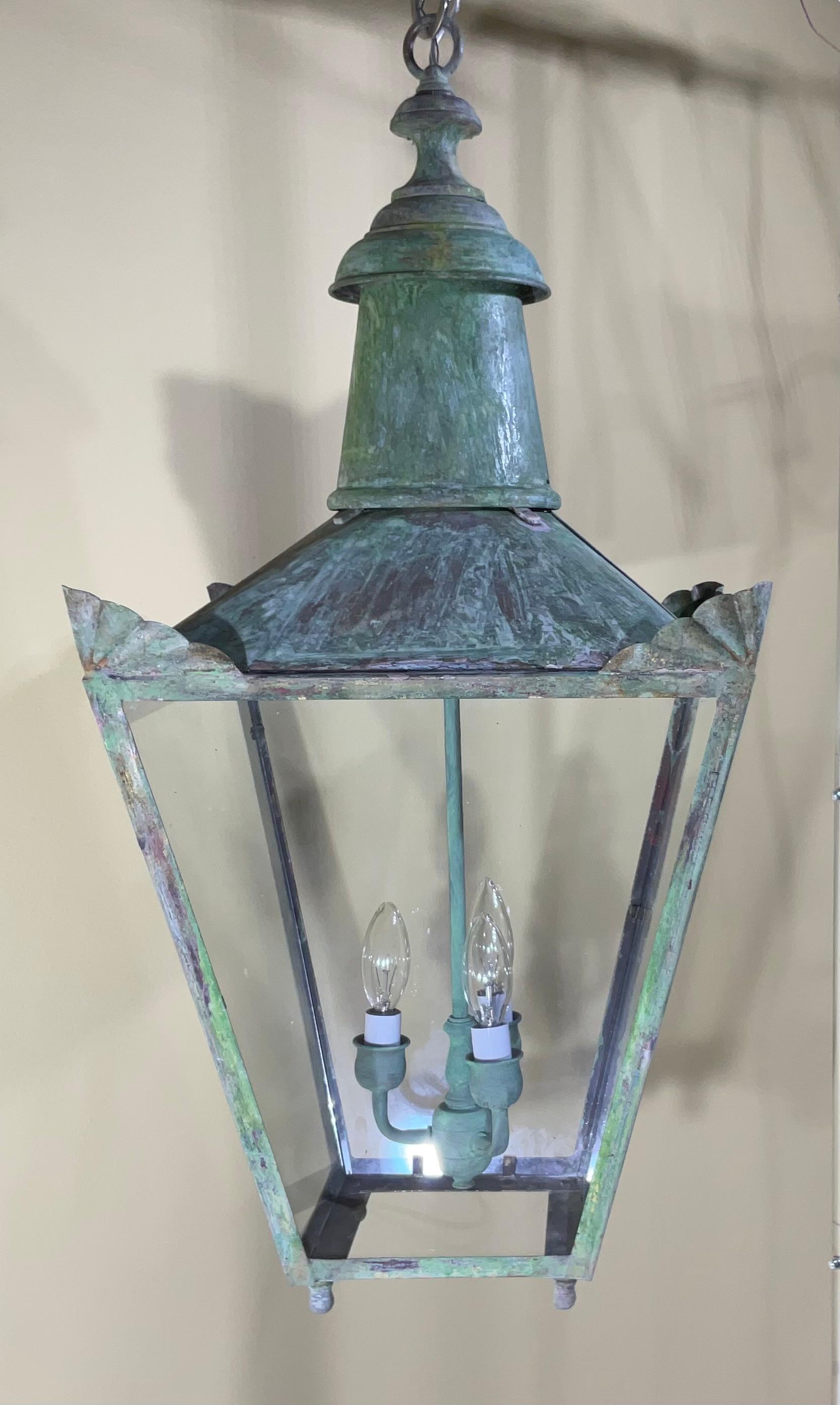 Large Vintage  Four-Sides Hanging Brass Lantern 1