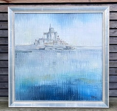 Large Vintage Framed Original Oil Painting of Mont-Saint-Michel by French Artist