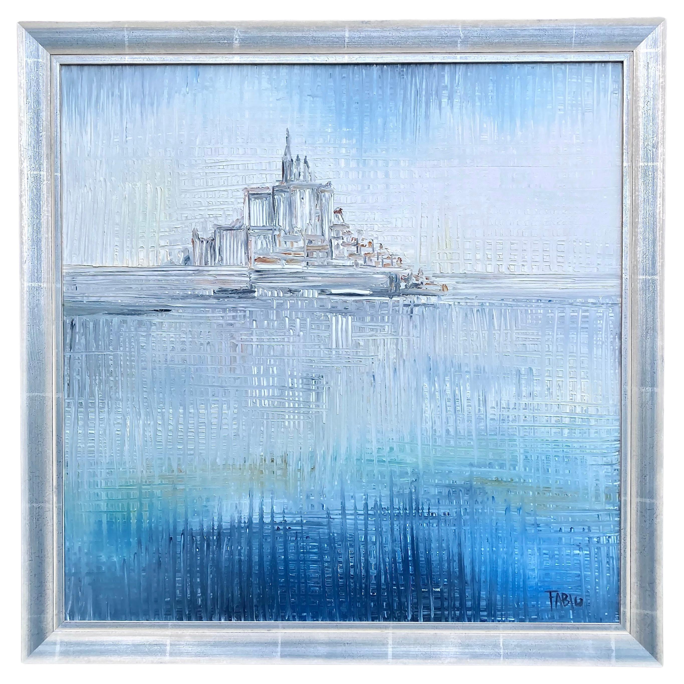 Large Vintage Framed Original Oil Painting of Mont-Saint-Michel by French Artist