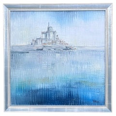 Large Vintage Framed Original Oil Painting of Mont-Saint-Michel by French Artist