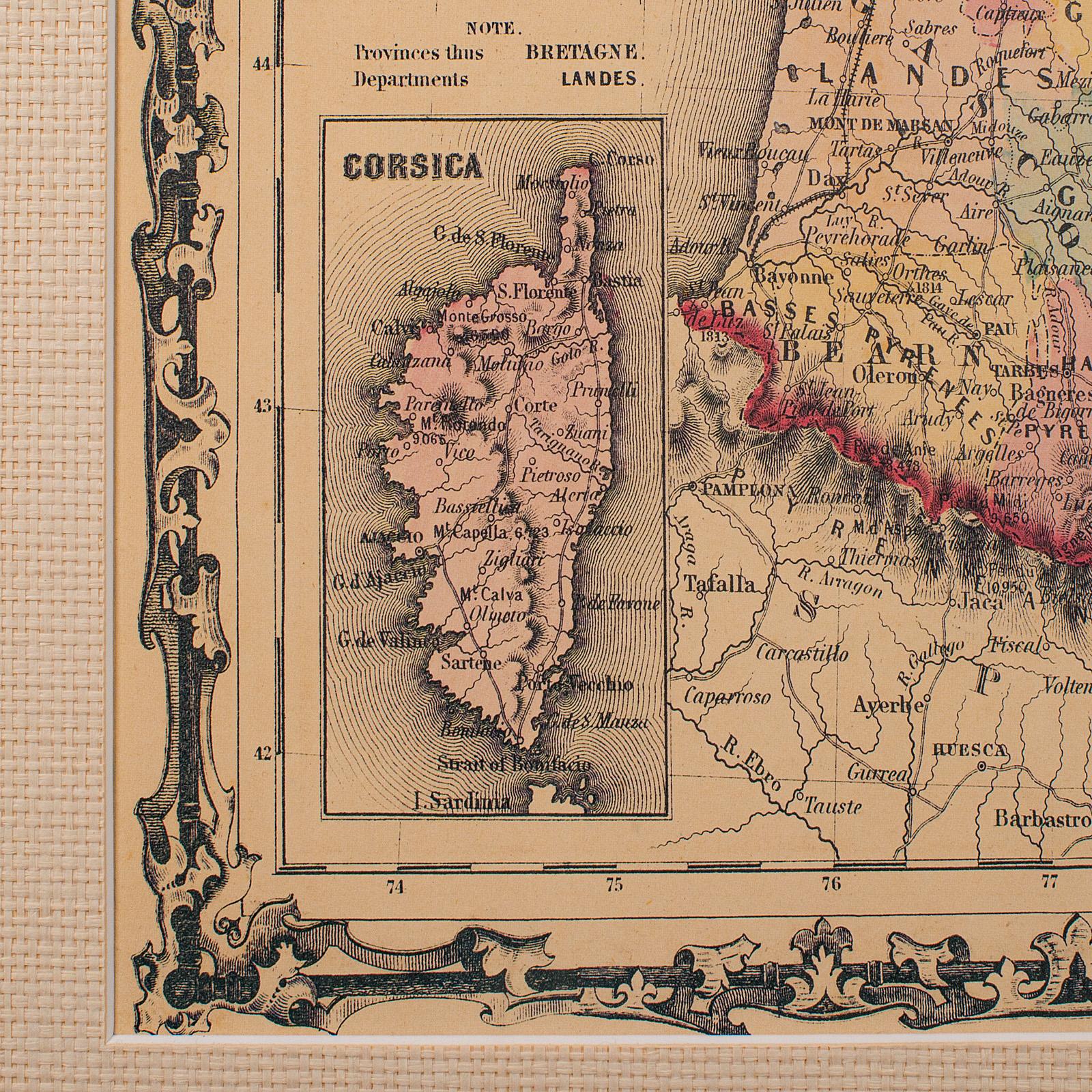 Large Vintage France Map, Continental, Historical Cartography, Late 20th Century For Sale 1