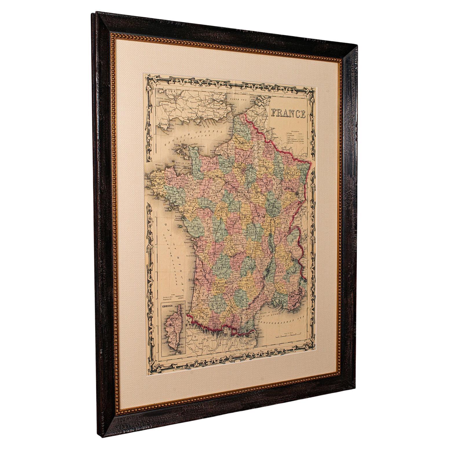 Large Vintage France Map, Continental, Historical Cartography, Late 20th Century For Sale