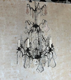 Large Vintage French 1920s Crystal Chandelier With Six Lights