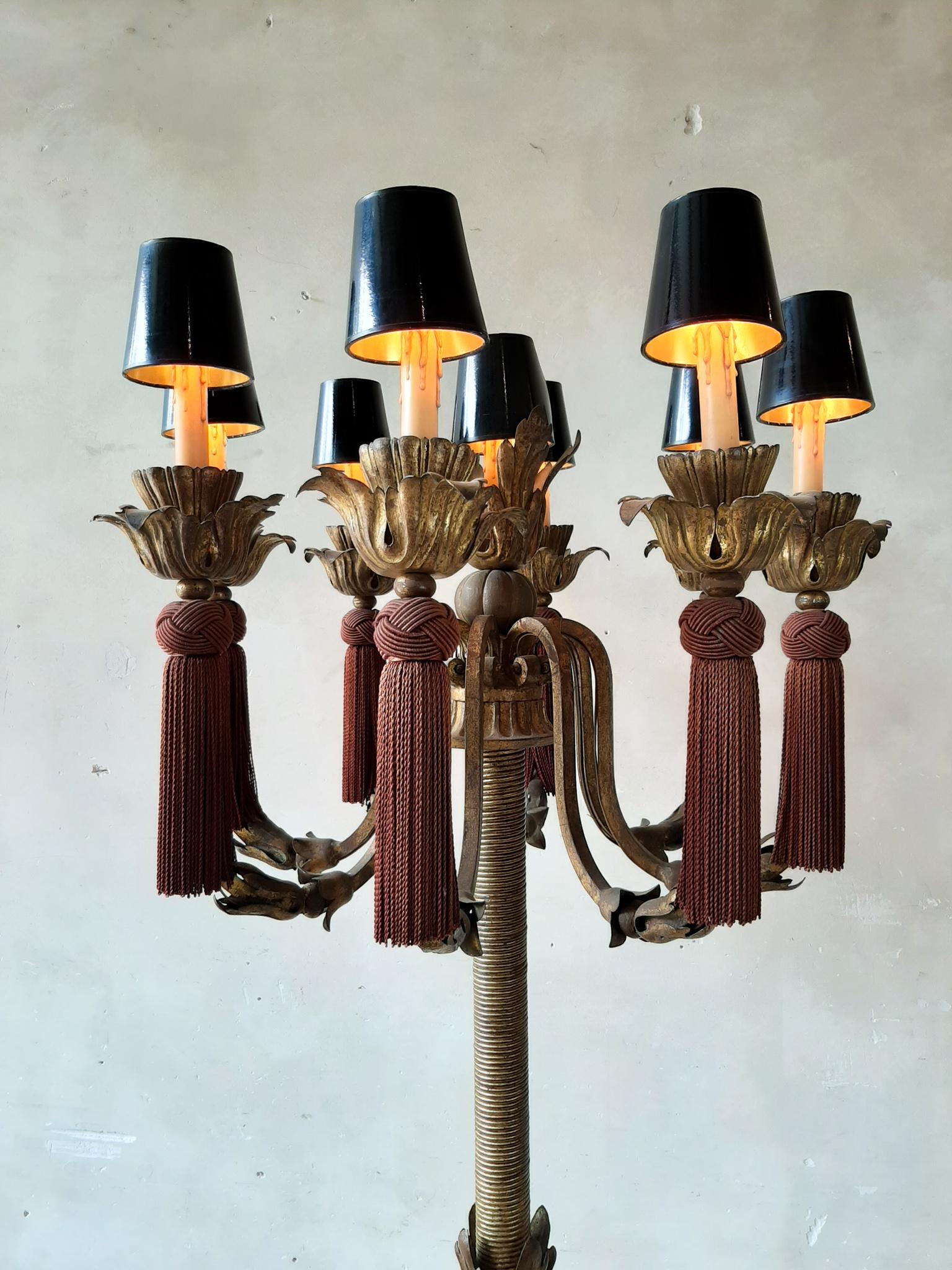 Large Vintage French Antique Design Chandelier Floor Lamp Gold, Red and Black 2