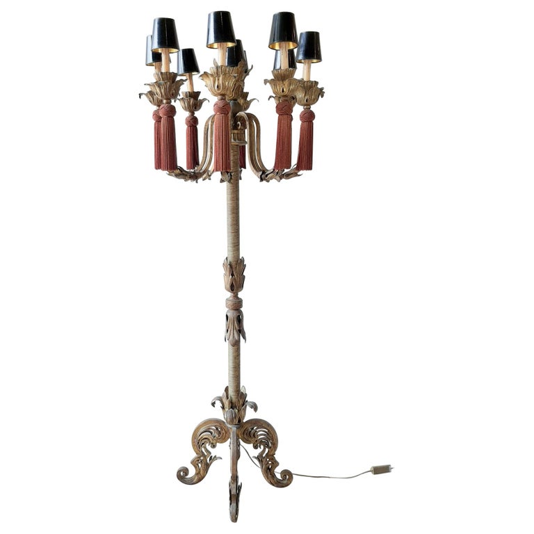 Large Vintage French Antique Design Chandelier Floor Lamp Gold Red And Black For Sale At 1stdibs