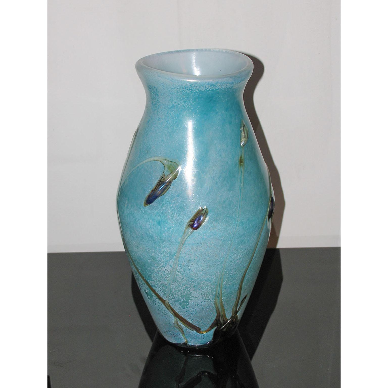 Large Vintage French Art Glass Vase, Baby Blue and Brown, Aqua Decor In Good Condition For Sale In Bochum, NRW