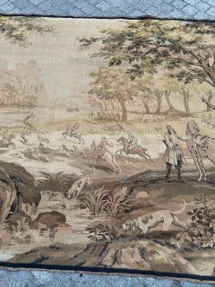 Large vintage French Aubusson style Jacquard Tapestry « Hunting with hounds »