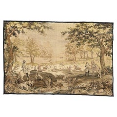 Large vintage French Aubusson style Jacquard Tapestry « Hunting with hounds »