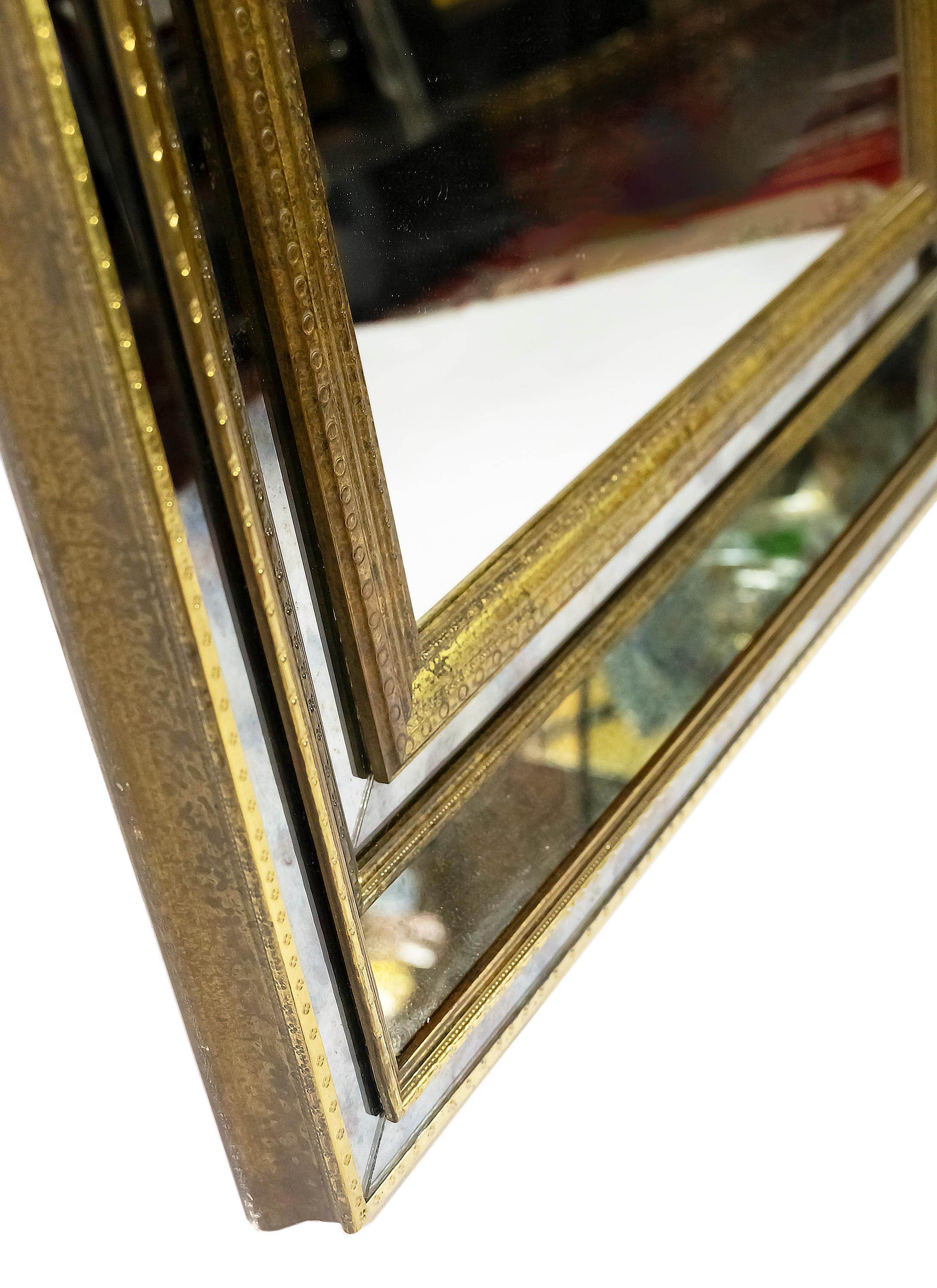 20th Century Large Vintage French Brass on Wood Wall Mirror For Sale