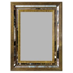 Large Vintage French Brass on Wood Wall Mirror