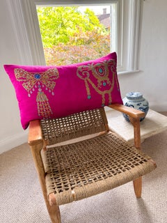 Large Vintage French Cartier Brooch Silk Scarf Pink Irish Linen Pillow
