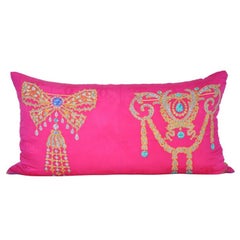 Large Vintage French Cartier Brooch Silk Scarf Pink Irish Linen Pillow