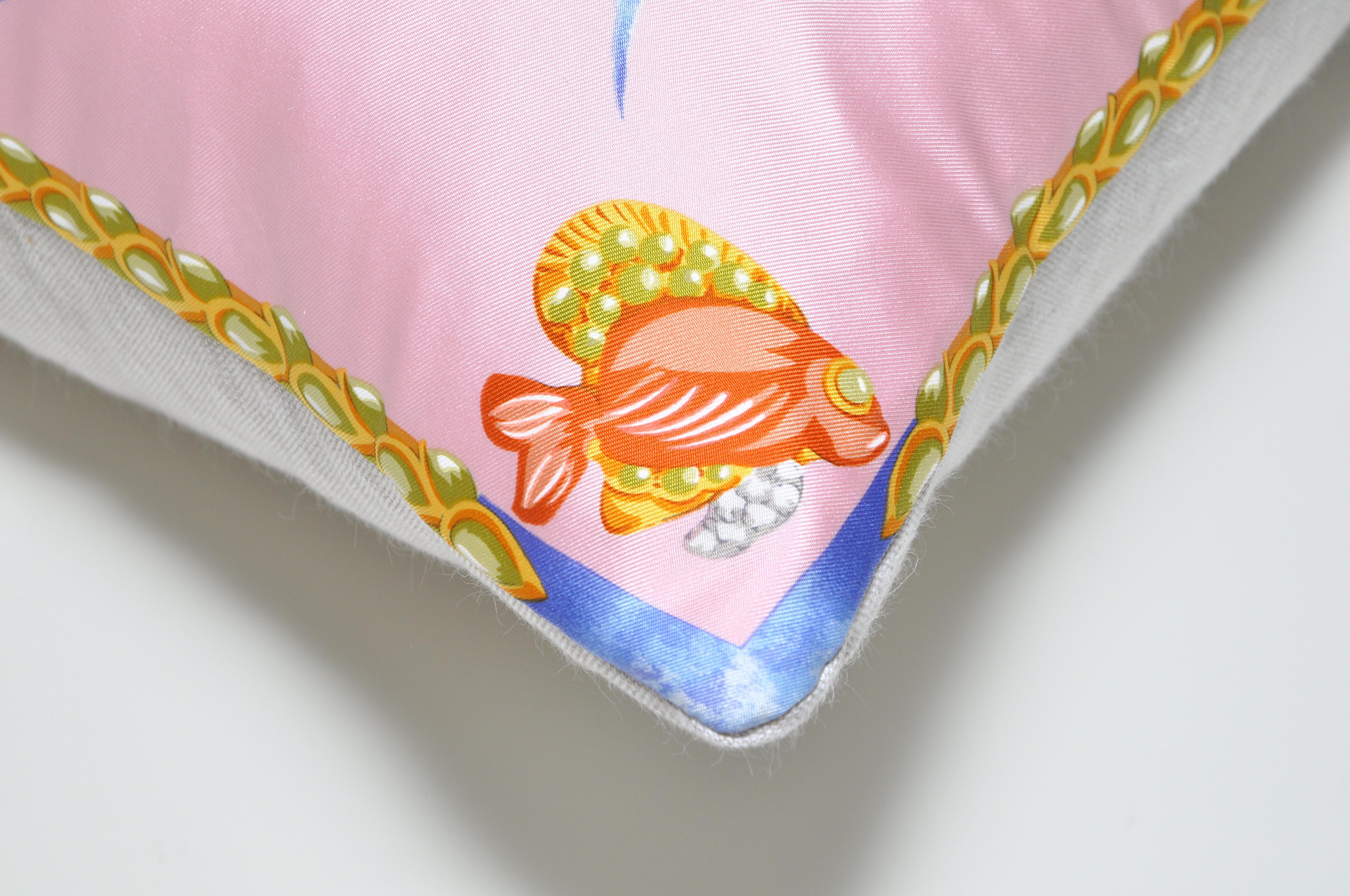 Large Vintage French Cartier Tropical Rare Silk Scarf Pink Irish Linen Pillow For Sale 1