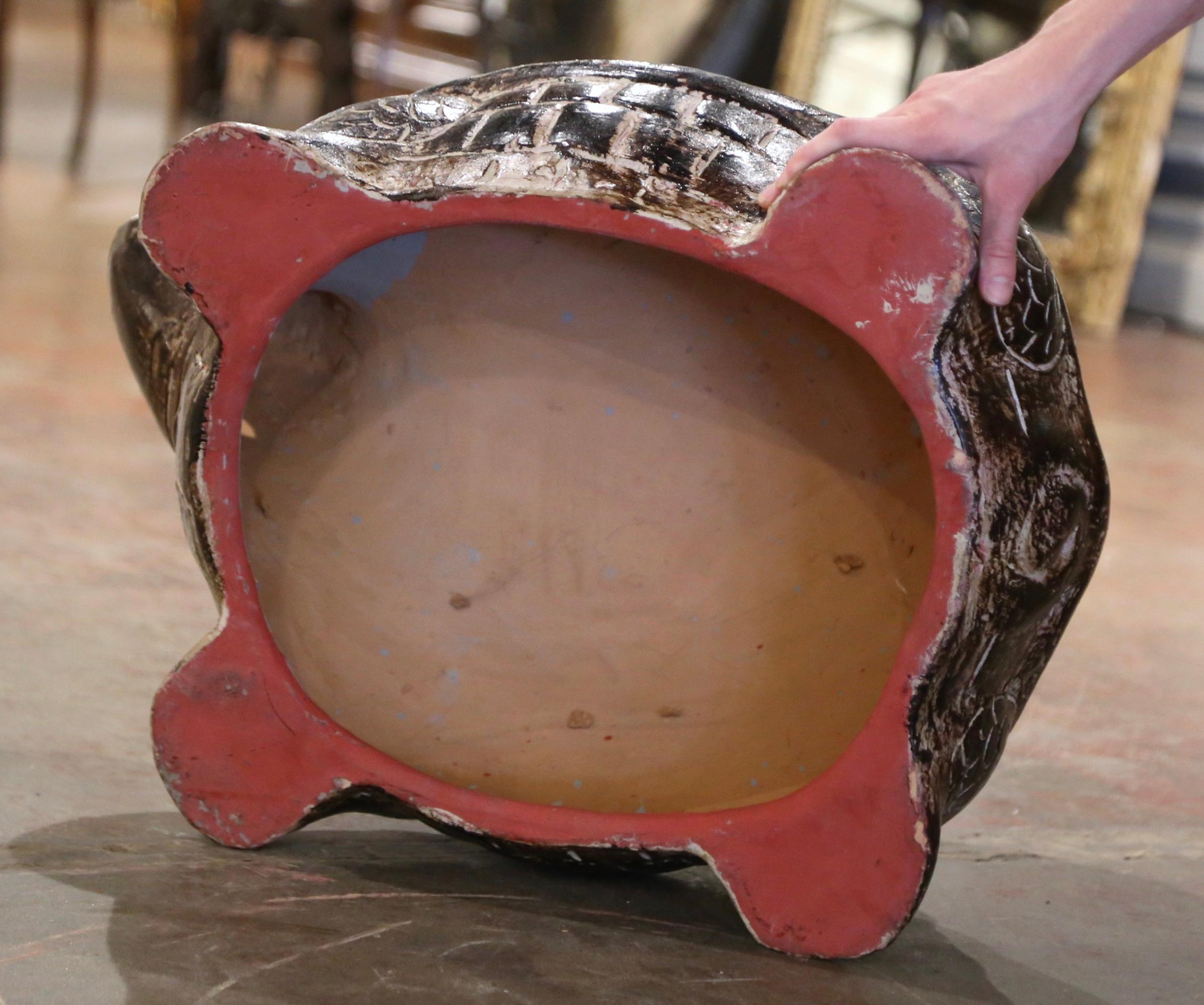 Large Vintage French Carved and Painted Terracotta Tortoise For Sale 2