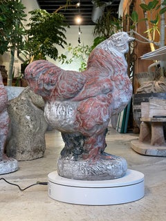 Large Vintage French Concrete Hen Garden Sculpture with Aged Patina