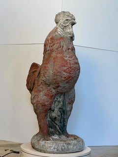 Large Vintage French Concrete Rooster Garden Sculpture with Aged Patina