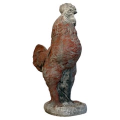 Large Vintage French Concrete Rooster Garden Sculpture with Aged Patina