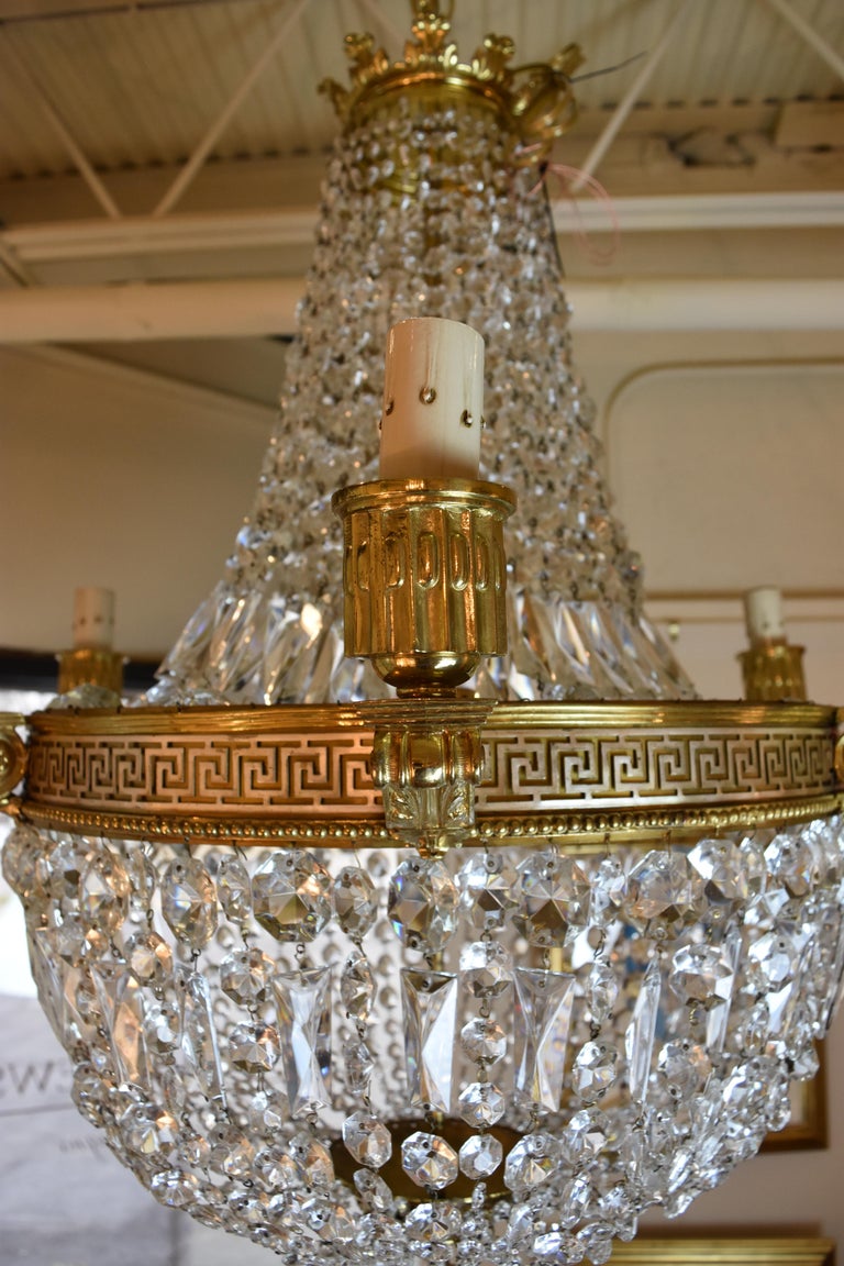 Large Vintage French Crystal and Bronze Greek Key Chandelier at 1stDibs