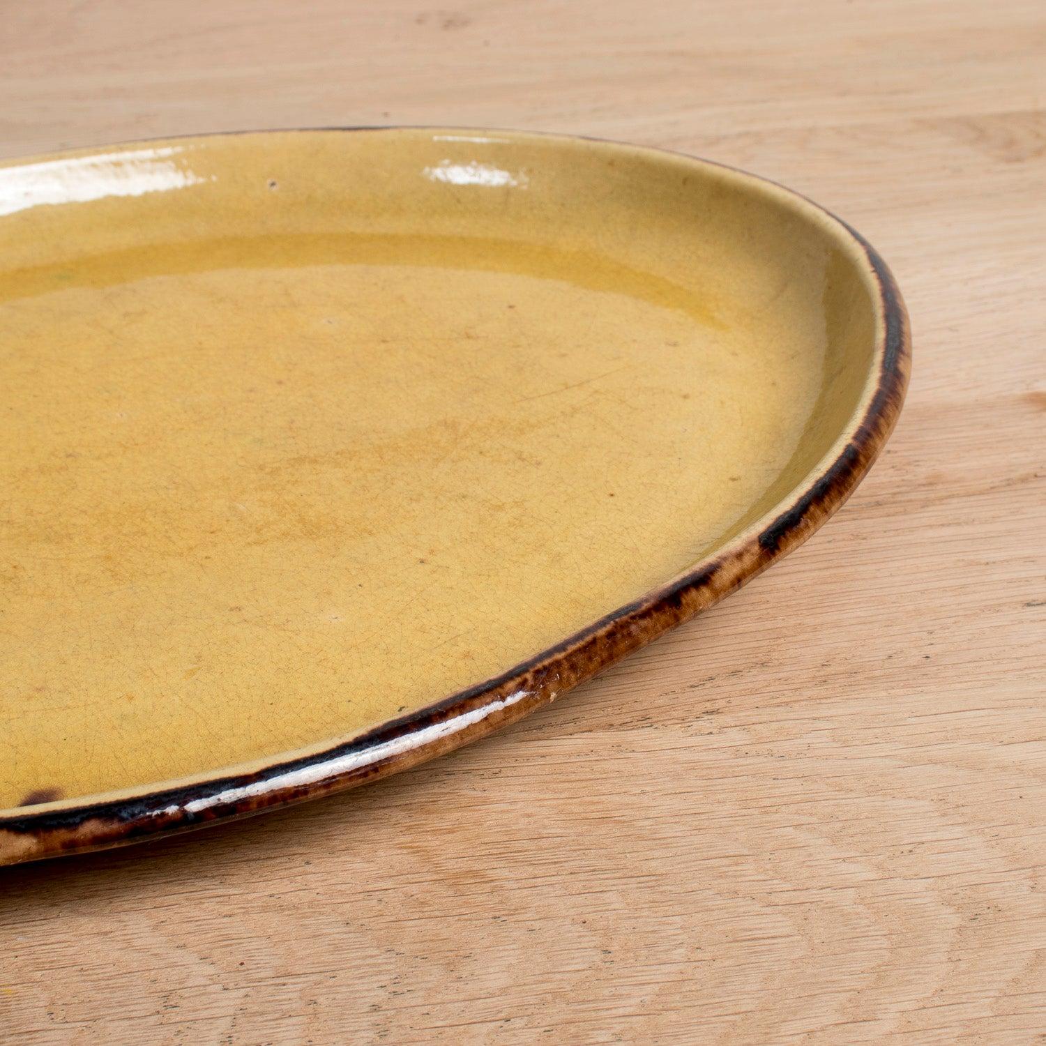 Cotto Grande piatto ovale smaltato francese Dieulefit Provencal Yellowware d'epoca in vendita