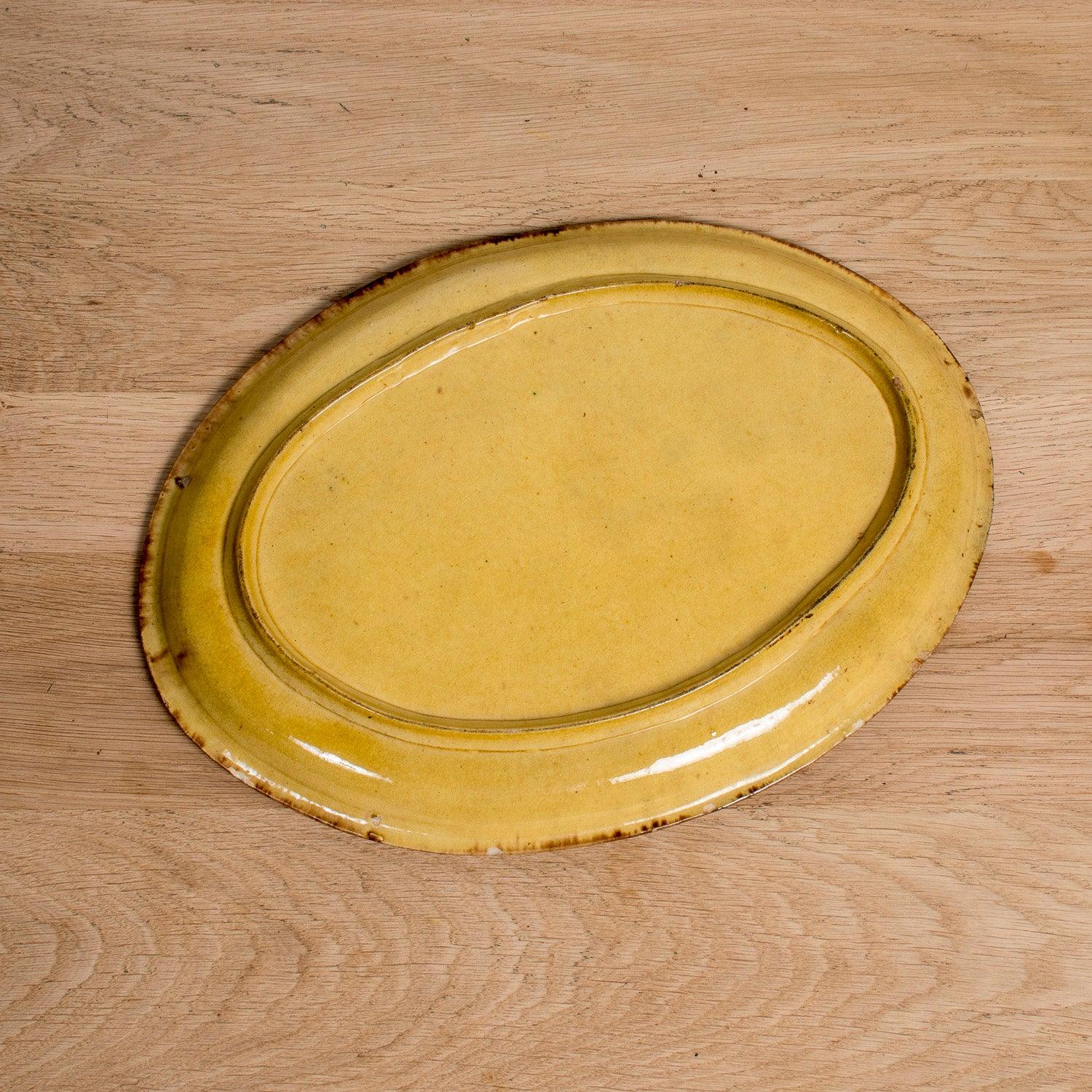 Grande piatto ovale smaltato francese Dieulefit Provencal Yellowware d'epoca in vendita 1