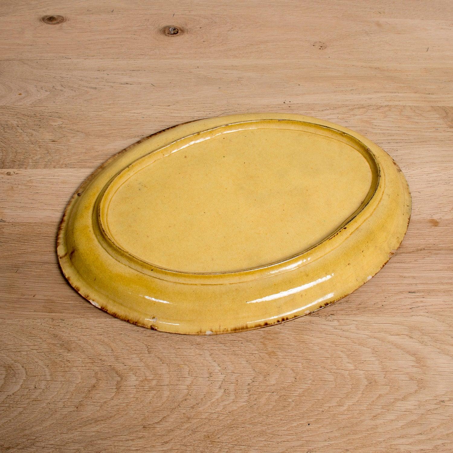 Grande piatto ovale smaltato francese Dieulefit Provencal Yellowware d'epoca in vendita 2