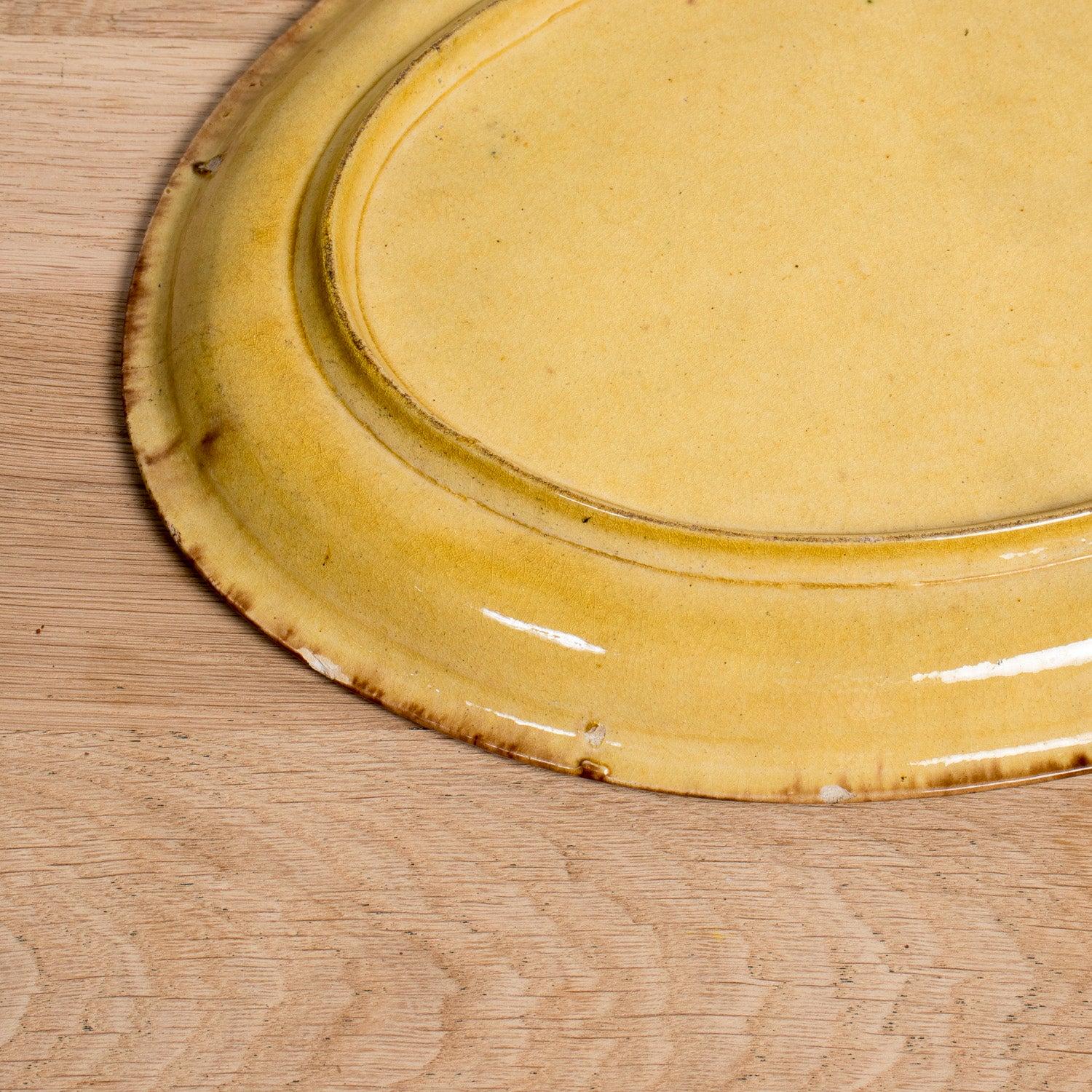 Grande piatto ovale smaltato francese Dieulefit Provencal Yellowware d'epoca in vendita 3