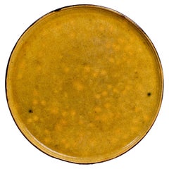 Grande piatto rotondo smaltato francese Dieulefit Provençal Yellowware d'epoca