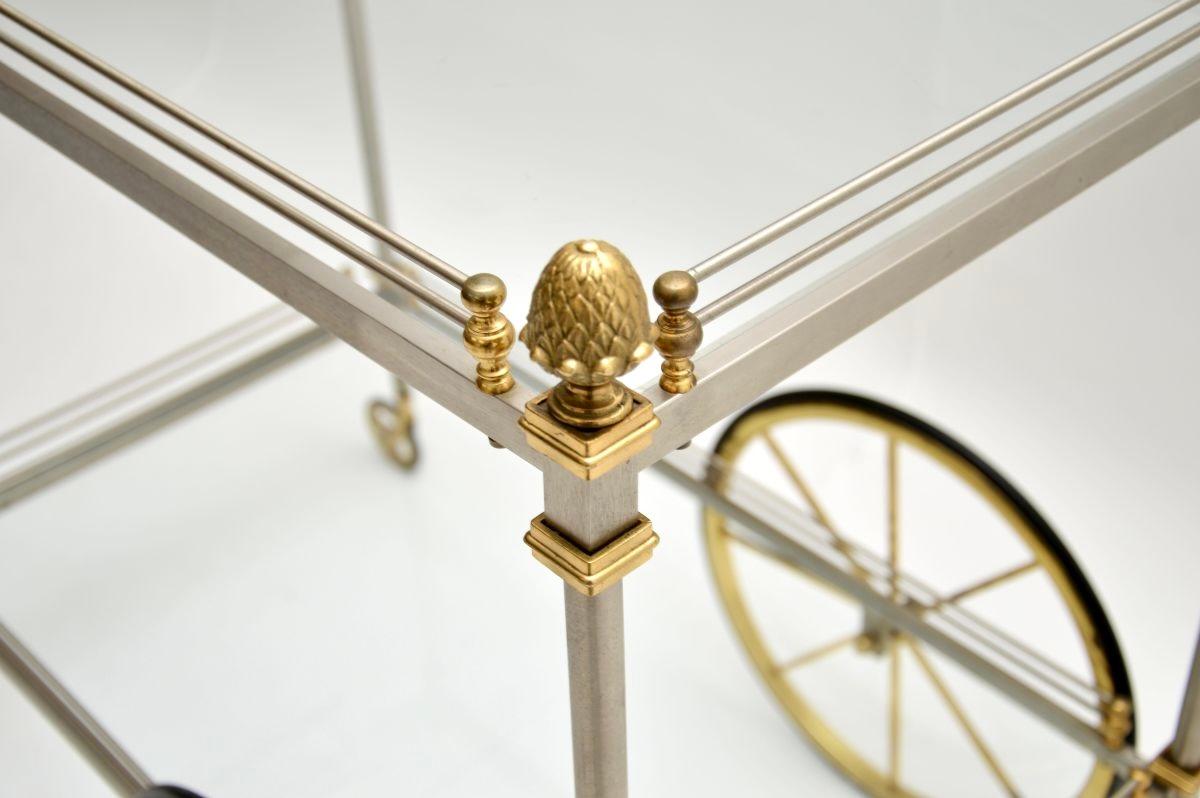 Grande carrello portabevande francese d'epoca in acciaio e ottone in vendita 3