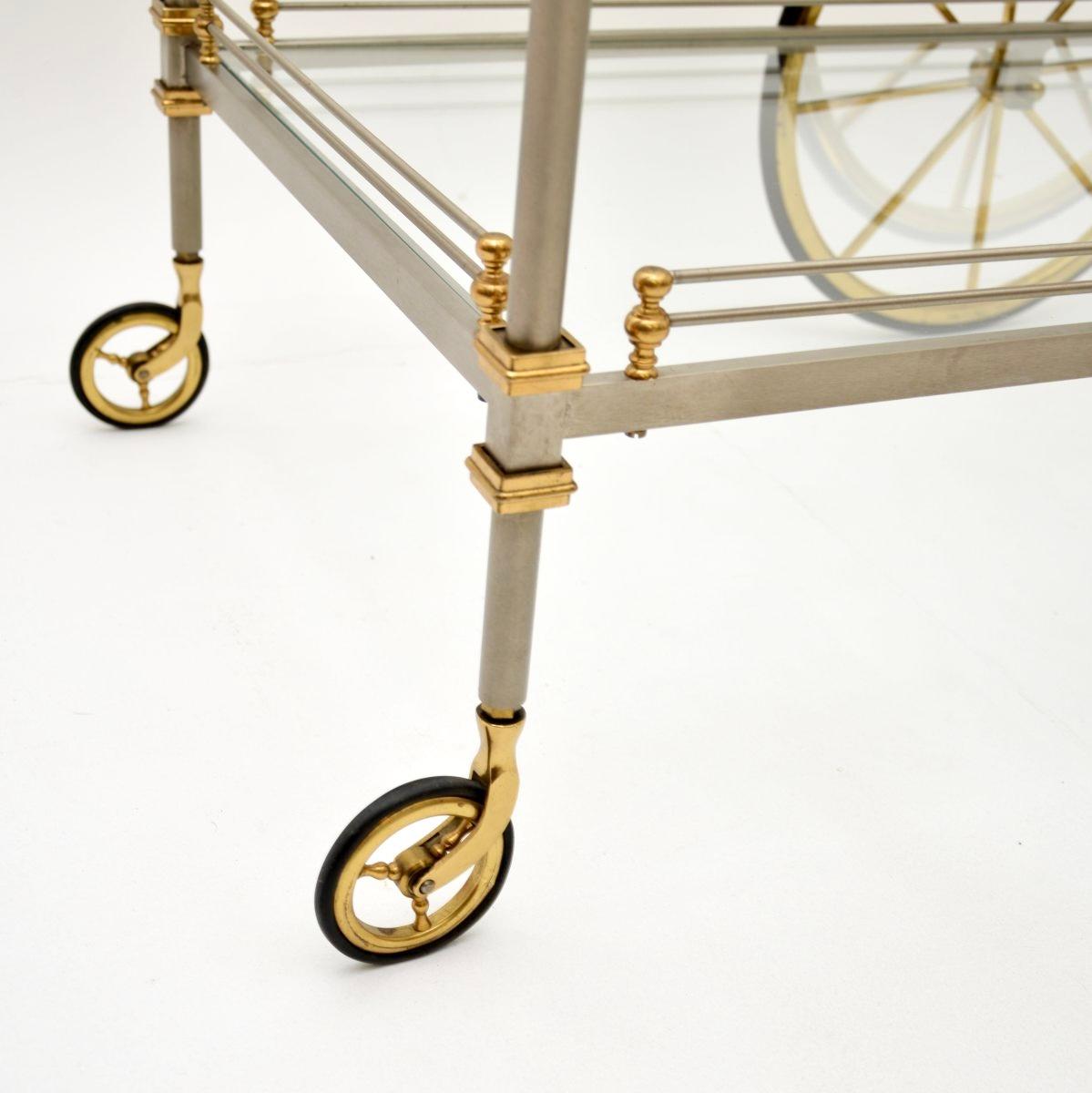 Grande carrello portabevande francese d'epoca in acciaio e ottone in vendita 4