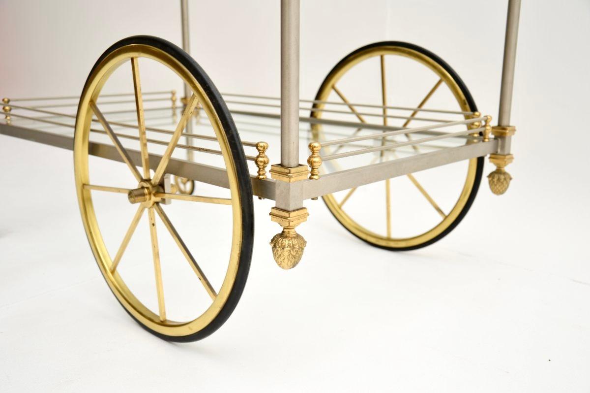 Grande carrello portabevande francese d'epoca in acciaio e ottone in vendita 5