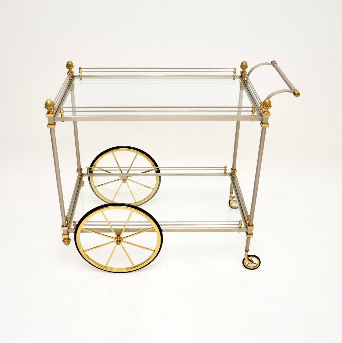 Large Vintage French Drinks Trolley in Steel and Brass In Good Condition For Sale In London, GB