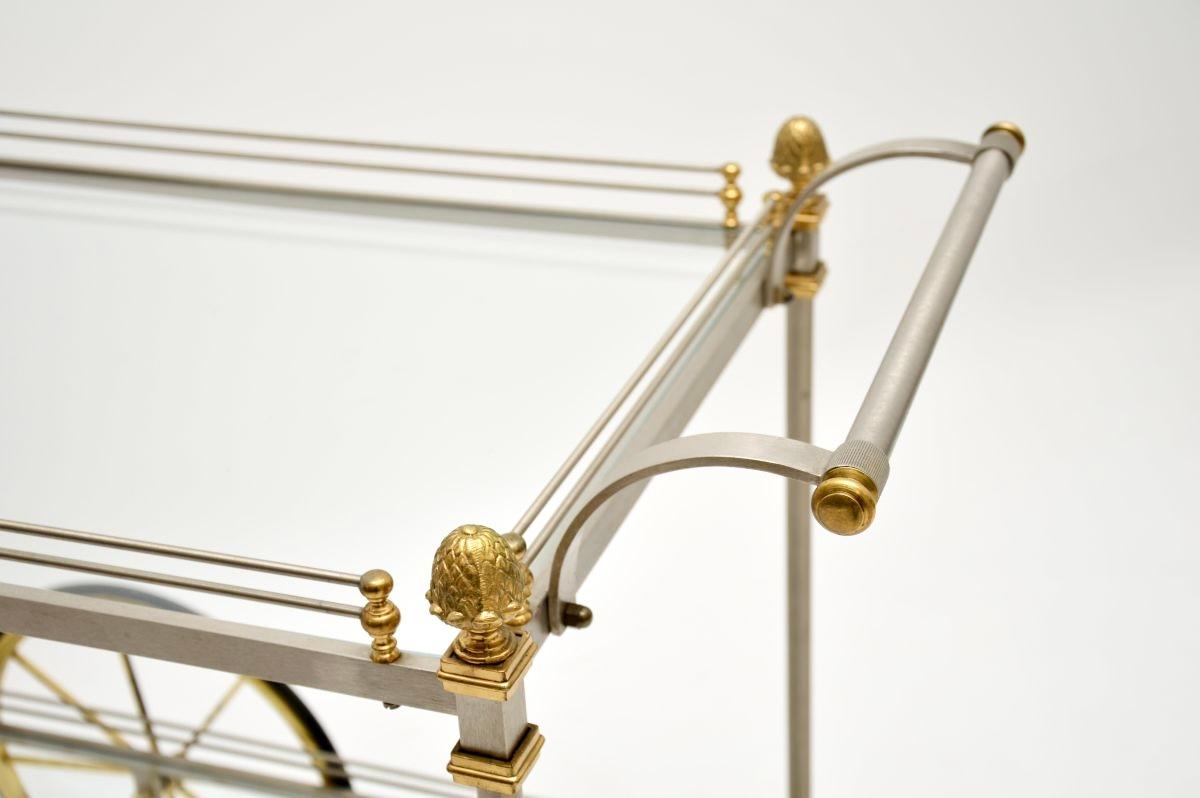 Grande carrello portabevande francese d'epoca in acciaio e ottone in vendita 1