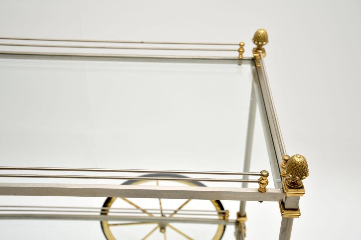 Grande carrello portabevande francese d'epoca in acciaio e ottone in vendita 2