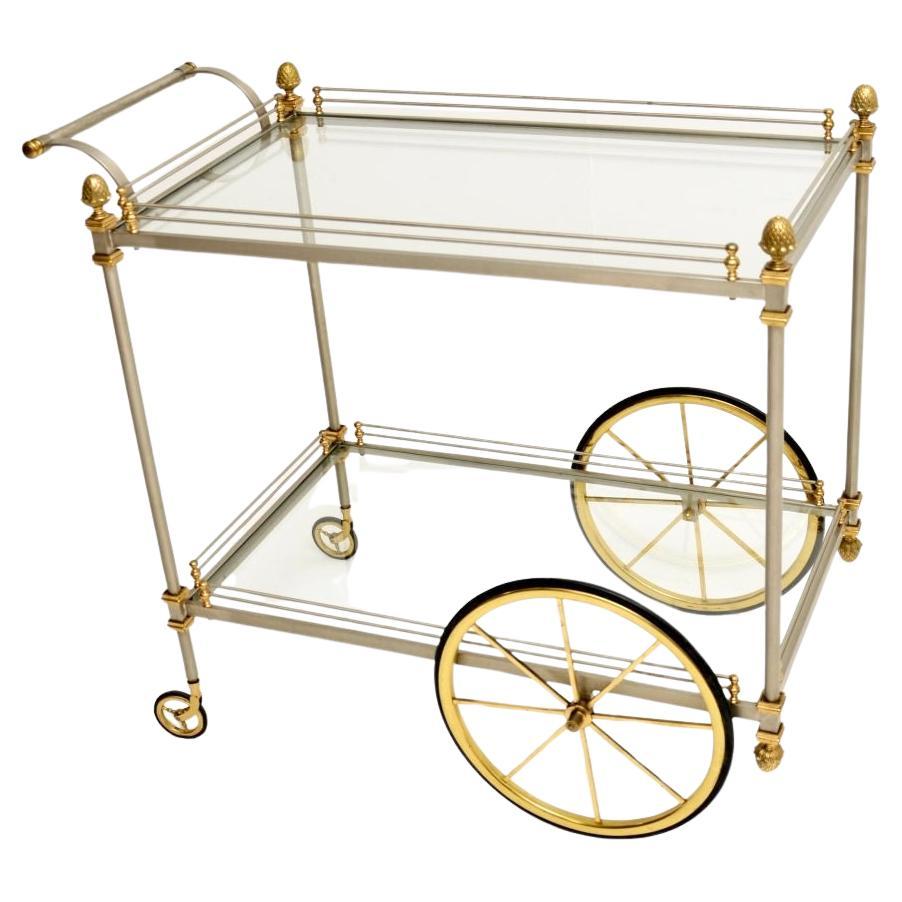 Large Vintage French Drinks Trolley in Steel and Brass For Sale