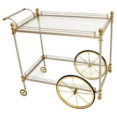 Large Used French Drinks Trolley in Steel and Brass