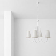 Elegant four-light Art Deco style chandelier in white metal